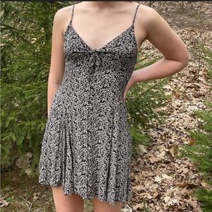 American eagle fit and flare black floral button down dress